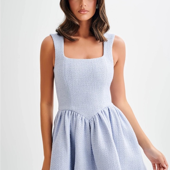 MESHKI Jennifer Boucle Mini Dress - Sky Blue - Picture 3 of 7